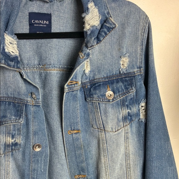 Cavalini Distressed Light Blue Denim Jacket - Picture 3 of 7